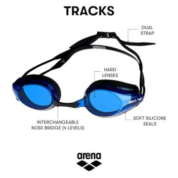 Arena Tracks Swim Goggles, Black / Blue / Black, Non-Mirror