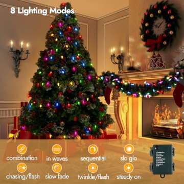 WBao C6 Christmas Lights, 60 LED 20ft Battery Operated Christmas String Lights with 8 Modes, Auto Timer, Waterproof for Indoor Outdoor Christmas Trees, Fence, Stairs Christmas Decorations, Multicolor