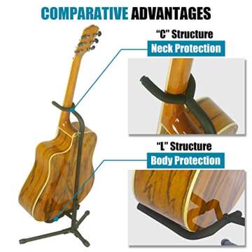 GLEAM Guitar Stand - Adjustable for Electric, Acoustic Guitars and Bass, Guitar Accessories