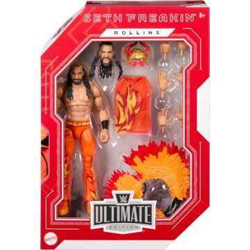 Mattel WWE Ultimate Edition Fan Takeover Action Figure, Seth Rollins Collectible Set with Interchangeable Accessories Like Extra Heads & Swappable Hands