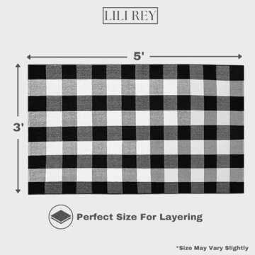 LILI REY Black and White Checkered Rug - Premium 3' x 5' Buffalo Plaid Outdoor Rug - Front Porch Cotton Rug Entryway Patio - Buffalo Check Rug - Plaid Door Mat - Farmhouse Decor Washable