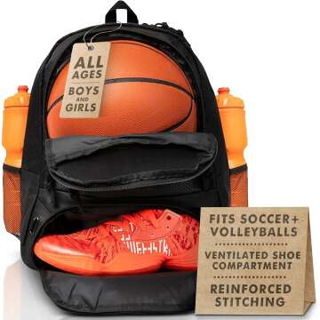 Athletic Backpack - Large Sports Bag for Soccer & Basketball