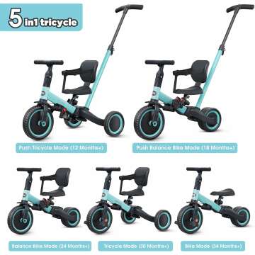 newyoo Tricycles for 1-3 Year Olds, Toddler Bike, for Boys and Girls, Toddler Tricycle with Parent Push Handle, Trike with Backrest & Safety Belt, Blue, TR007