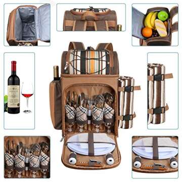 Hap Tim Picnic Backpack Cooler for 4 Person with Insulated Leakproof Cooler Bag, Wine Holder, Fleece Blanket, Cutlery Set,Perfect for Beach, Day Travel, Hiking, Camping, BBQs, Family and Lovers Gifts