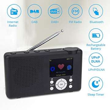 Ocean Digital WR-23D Portable FM Internet Radio 2.4” Color LCD Built-in Battery Wi-Fi Bluetooth UPnP & DLNA Player (Black)