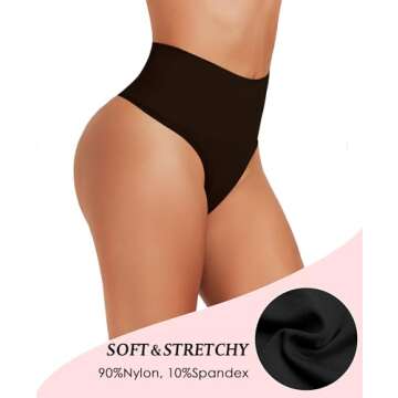 JELLYOGA Seamless Thong Shapewear for Women Tummy Control Body Shaper Panties Girdle High Waist Shaping Underwear (Black, S)