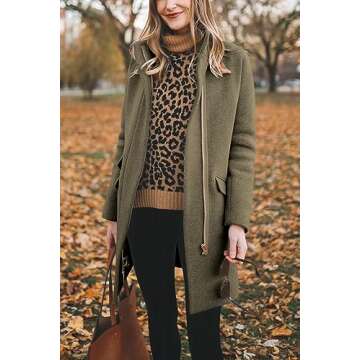 BZB Womens Long Coat Classic Open Front Zip Up Casual Winter Wool Blend Over Pea Coats Long Jackets Green