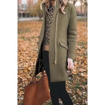 BZB Womens Long Coat Classic Open Front Zip Up Casual Winter Wool Blend Over Pea Coats Long Jackets Green