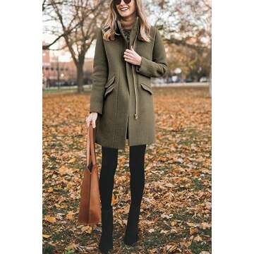 BZB Womens Long Coat Classic Open Front Zip Up Casual Winter Wool Blend Over Pea Coats Long Jackets Green