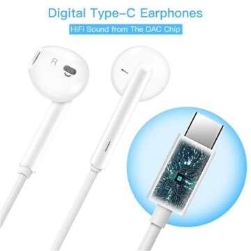 2 Packs USB C Headphones for iPhone 16 15 Earbuds with Microphone & Volume Control HiFi Stereo Type C Earphones for Galaxy S23/S22/S21/S20/Ultra Note 10/20, for iPad Pro Pixel 7/6/6a/5/4 OnePlus 9 8