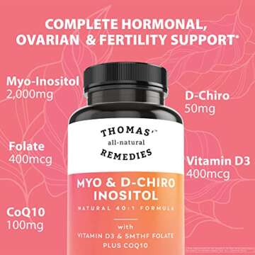 Thomas' all-natural Remedies Myo Inositol Supplement & D-Chiro Inositol Blend Supplement with Folate and Vitamin D3, 40 to 1 Ratio, Non-GMO, No Fillers, CoQ10, 90 Vegan Capsules