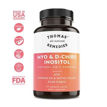 Thomas' all-natural Remedies Myo Inositol Supplement & D-Chiro Inositol Blend Supplement with Folate and Vitamin D3, 40 to 1 Ratio, Non-GMO, No Fillers, CoQ10, 90 Vegan Capsules