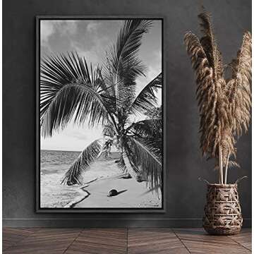 SIGNFORD Canvas Print Wall Art Vintage Film Grain Beach & Palm Tree Floral Plants Photography Modern Art Rustic Dramatic Dark Black and White for Living Room, Bedroom, Office - 24"x36" Black