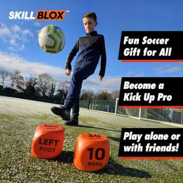 SKILL BLOX Soccer Kick Up Training Dice (2 pcs) - Football Soccer Gifts - Soccer Ball Juggling Skills. Soccer Gifts for Boys and Soccer Gifts for Girls. Teenage Boys Gifts. Keepy Uppy Soccer Training