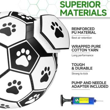 QDAN Dog Toys Soccer Ball with Straps, Interactive Dog Toys for Tug of War, Puppy Birthday Gifts, Dog Tug Toy, Dog Water Toy, Durable Dog Balls World Cup for Small & Medium Dogs（6 Inch）