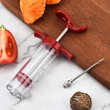 Plastic Meat Injector, Turkey Injector Syringe, Marinade Injector Turkey Injection Kit, Meat Injectors for Smoking, BBQ Grill Injector, Red 1oz (1 Injector 1 Needle)