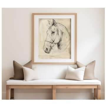 ART PRINT Horse Sketch Print Minimalistic Animal Sketch Printed Art Horse Vintage Art Print | Horse Wall Decor Equestrian Vintage Animal Art (16" x 20" unframed)