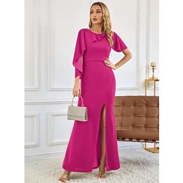 SouqFone Women's Formal Gown Dresses for Women 2023 Elegant Wedding Guest Cape Sleeve Evening Dress Short Sleeve Maxi Mermaid Bodycon Bridesmaid Dresses-M,Hot Pink