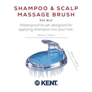 Kent SH1 BLU Scalp Scrubber Hair Brush and Scalp Exfoliator Brush for Distributing Shampoo and Conditioner, Shower Scalp Massage Tool and Hair Growth Brush Shower Brush with 42 Soft Rubber Bristles