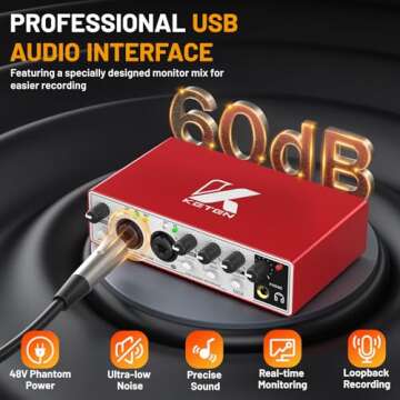 Keten USB Audio Interface for Music Recording - 24bit/192kHz, 48V Phantom Power