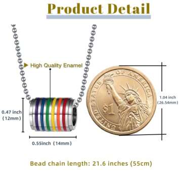 Ropartman Pride Stuff, Gay Pride Necklace for Unisex, Rainbow Lesbian Equality Bisexual Ring Chain Jewelry Stainless Steel LGBTQ Accessories