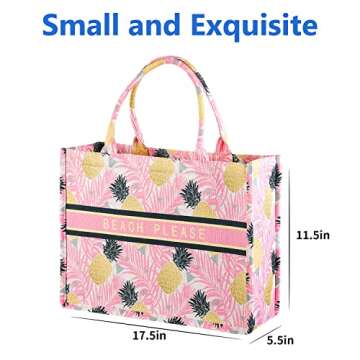 Beach Tote Bags Summer Travel Necessities for Vacation Trip Cruise Essentials Accessories Stuff Swim Pool Gear Beachbag Packable Birthday Gift for Women Pink Pineapple Palm