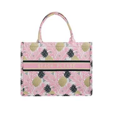 Beach Tote Bags Summer Travel Necessities for Vacation Trip Cruise Essentials Accessories Stuff Swim Pool Gear Beachbag Packable Birthday Gift for Women Pink Pineapple Palm