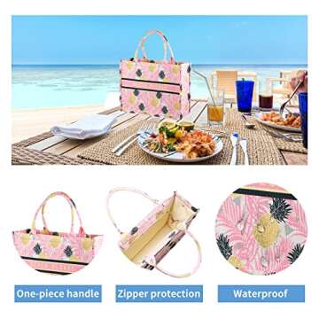 Beach Tote Bags Summer Travel Necessities for Vacation Trip Cruise Essentials Accessories Stuff Swim Pool Gear Beachbag Packable Birthday Gift for Women Pink Pineapple Palm