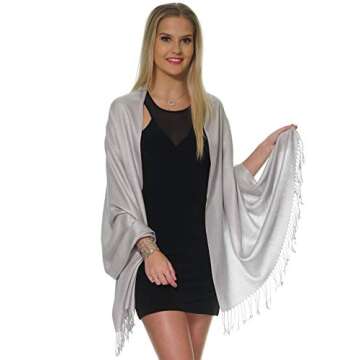 Pashmina Shawls and Wraps for Evening Dresses, Large Soft Pashmina Wedding Light Grey Silver Shawl