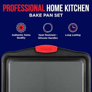 2 Piece Set Nonstick Carbon Steel Oven Bakeware -Professional Quality Kitchen Cooking Baking Trays -PFOA, PFOS, PTFE-Free Small & Medium Baking Sheet Pans with Red Silicone Handles