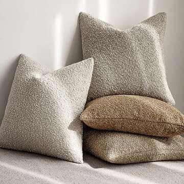 Foindtower Set of 2, Decorative Textured Boucle Throw Pillow Covers Accent Solid Pillow Cases Neutral Soft Cozy Couch Cushion Case for Chair Sofa Bedroom Living Room Home Decor 24 x 24 Inch,Oatmeal