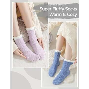 TEHOOK Women’s Fuzzy Socks - 6 Pairs Warm Plush Winter Cozy Comfort