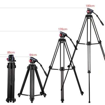 Andoer Video Tripod, 71 inch Professional Heavy Duty Aluminum Tripod with Quick Release Plate and Fluid Drag Pan Tilt Max Load 17.6lb 180cm for DSLR Camcorder