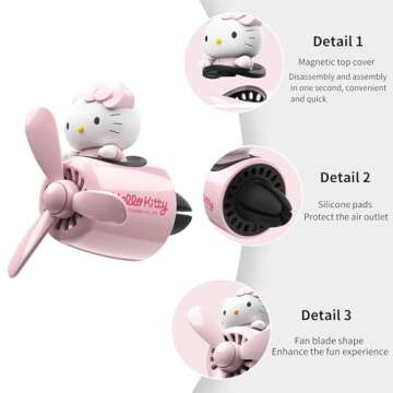 Car Air Freshener, Cute Pink Cat Pilot Vent Clip Interior Accessories, Rotating Propeller Automotive Air Outlet Fan Creative Cartoon Air Fresheners for Car (Pink)