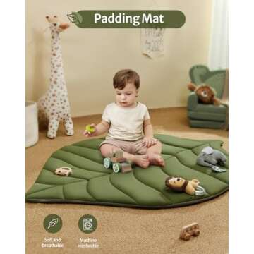 Blissful Diary Baby Play Gym & Activity Mat, Oversize Leaf Shaped Baby Play Mat w 6 Detachable Toys, Tummy Time Mat Promote Motor Skills & Sensory Development Mat, Newborn Infant Baby Essentials Gift