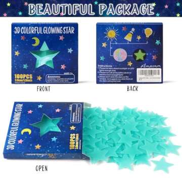 AM AMAONM 100 Pcs Blue Glow in The Dark Luminous Stars Fluorescent Noctilucent Plastic Wall Stickers Murals Decals for Home Art Decor Ceiling Wall Decorate Kids Babys Bedroom Room Decorations