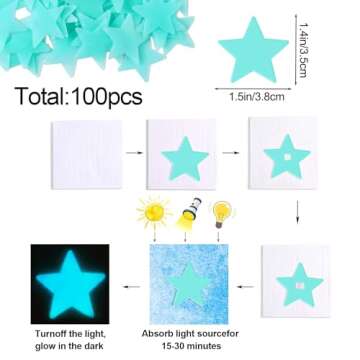 AM AMAONM 100 Pcs Blue Glow in The Dark Luminous Stars Fluorescent Noctilucent Plastic Wall Stickers Murals Decals for Home Art Decor Ceiling Wall Decorate Kids Babys Bedroom Room Decorations