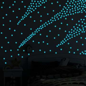 AM AMAONM 100 Pcs Blue Glow in The Dark Luminous Stars Fluorescent Noctilucent Plastic Wall Stickers Murals Decals for Home Art Decor Ceiling Wall Decorate Kids Babys Bedroom Room Decorations