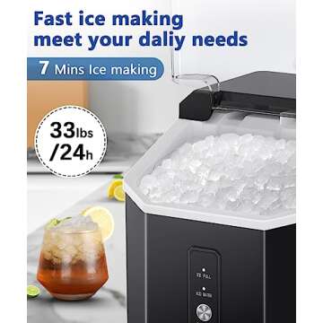 Joy Pebble Nugget Ice Maker, 10,000pcs/33lbs/Day, Portable Nugget Ice Maker Machine with Handle, Ice Makers Countertop Self-Cleaning, with Ice Scoop & Basket