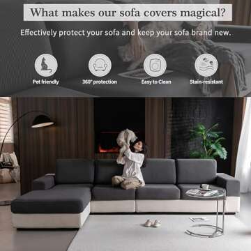 OHSIO Sectional Couch Covers, Wear Resistant Stretch Sofa Covers Washable Soft Couch Cushion Covers Anti Slip Furniture Protector Sofa Slipcovers for Pets (1 Piece Back Couch Cover, Dark Gray)