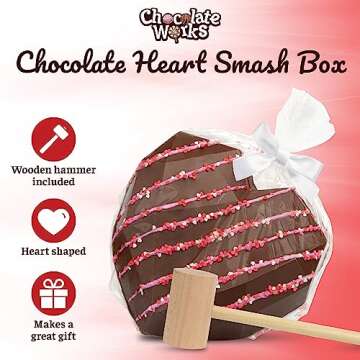 Valentine's Day Chocolate Heart Smash Box by Chocolate Works – Gourmet Milk Chocolate Gift with Rainbow Candies, Premium Belgian Chocolate Treats for Him & Her