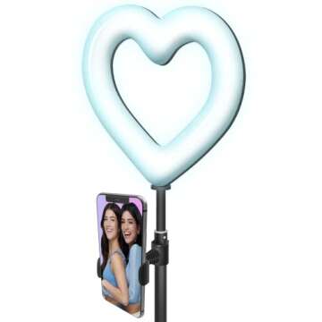 Dixie & Charli 10" Heart Shaped Color Ring Light Cell Phone Holder with Table Stand and Wired Remote