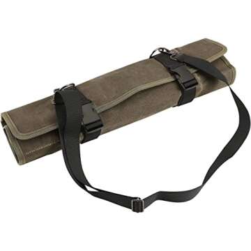 HERSENT Chefs Knife Roll Bag, Waxed Canvas Knife Cultery Carrier, Portable Chef Knife Cases, Knife Pouch Holders with 10 Slots Plus 1 Zipper Pockets Can Hold Home Kitchen Knife Tools Up to 18.8, 1.