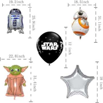 ROSUDA 19 Pcs Star Wars Balloon Set, Baby Child Balloons,Mandalorian Theme Video Games the Child Birthday Party Foil Film Dalloon Supplies Star Wars Bouquet Decorations for Kids Boys Girls