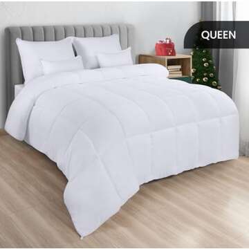 Utopia Bedding Comforters Queen Size, All Season Duvet Insert, Down Alternative Box Stitched Bed Comforter with Corner Tabs, Machine Washable (White)