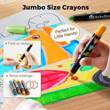 Jar Melo Jumbo Crayons for Toddlers, 6 Colors Twistable Crayons Non Toxic Washable Crayons, Easy to Hold Silky Large Crayons, Safe for Babies and Children, Gift for Boys and Girls