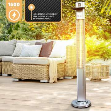 SereneLife Infrared Patio Heater, Electric Patio Heater with Remote Control, 1500 W, Indoor/Outdoor Heaters for Patio, Restaurant, Backyard, Garage, Decks (Silver)