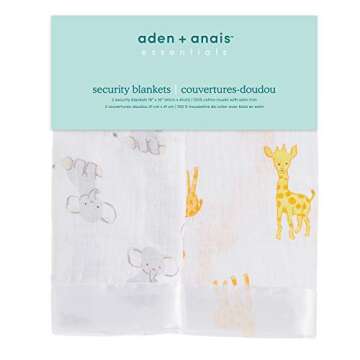 aden + anais Essentials Issie Security Blanket, Super Soft 100% Cotton Muslin, 2 Pack, Safari Babes