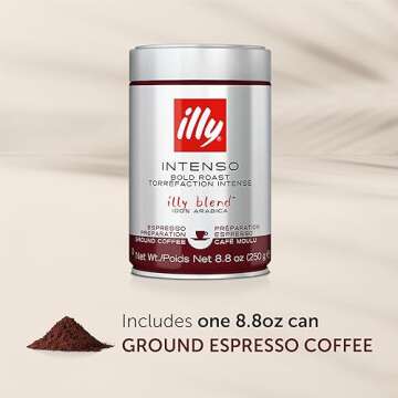 Illy Intenso Ground Espresso Coffee, Bold Roast, Intense, Robust And Full Flavored With Notes Of Deep Cocoa, 100% Arabica Coffee, No Preservatives, 8.8 Ounce (Pack Of 1)