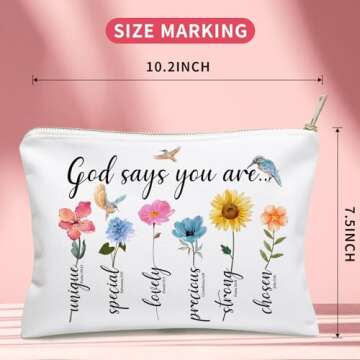 God Says You Are Makeup Bags, Inspirational Bible Verse Bag, Christian Gifts, Affirmations Gifts, Encouragement Gifts, Friend Gifts, Bible Verse Flower Bird Wash Bag for Her, Birthday Gifts for Women